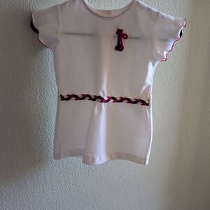 Vintage 1970s Girls Dress Permanent Press White Red Blue Size 6